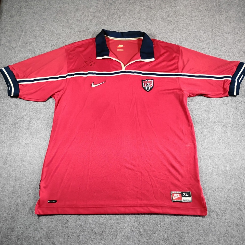 Vintage Nike 1998 USMNT Soccer National Team Jersey Red Dri-FIT Mens XL Signed